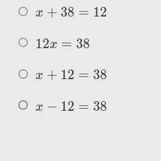 The weight of a goat increased by 12 pounds is 38 pounds. Which equation represents-example-1