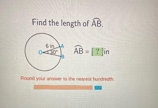 Find the length of AB.6 inAB = [ ? Jin0x30°ВRound your answer to the nearest hundredth-example-1