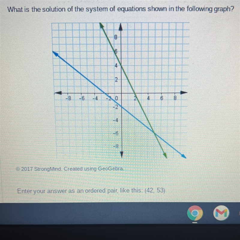 What is the solution of the system of equations shown in the following graph? Please-example-1