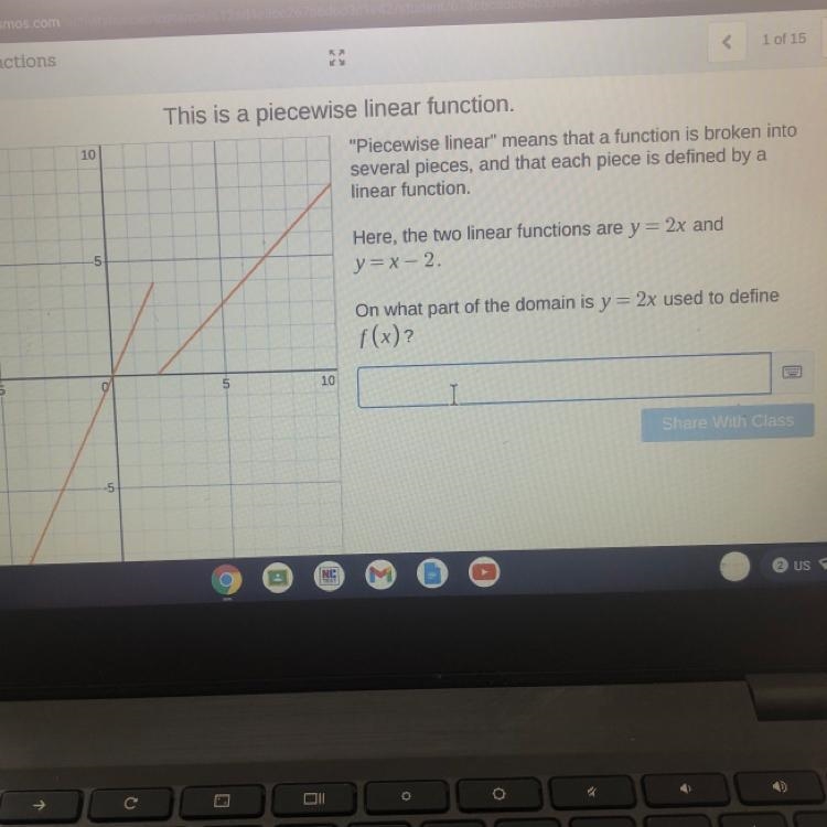 On what part of the domain is y=2x used to define f(x)-example-1