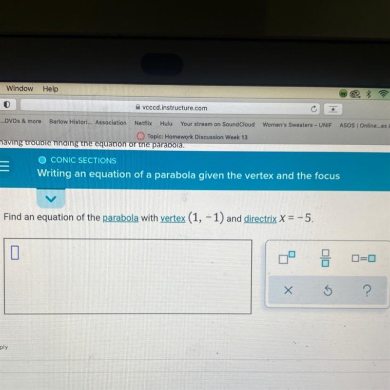 Right an equation of a problem given the vertex and the focus-example-1