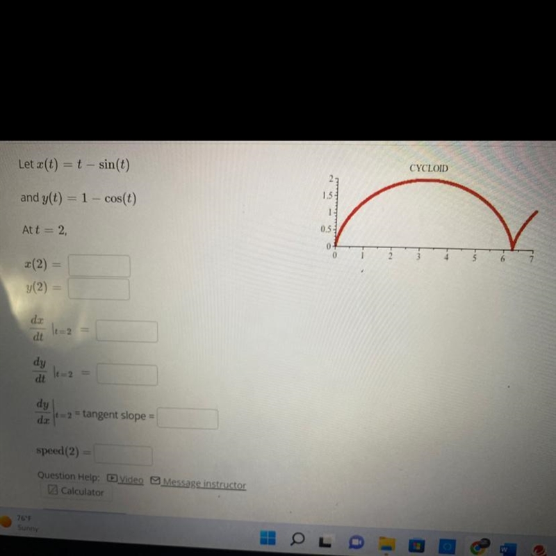 Let x(t) = t - sin(t) and y(t) = 1 - cos(t)-example-1