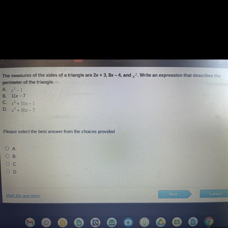 Need the expression that describes the perimeter of the triangle!-example-1