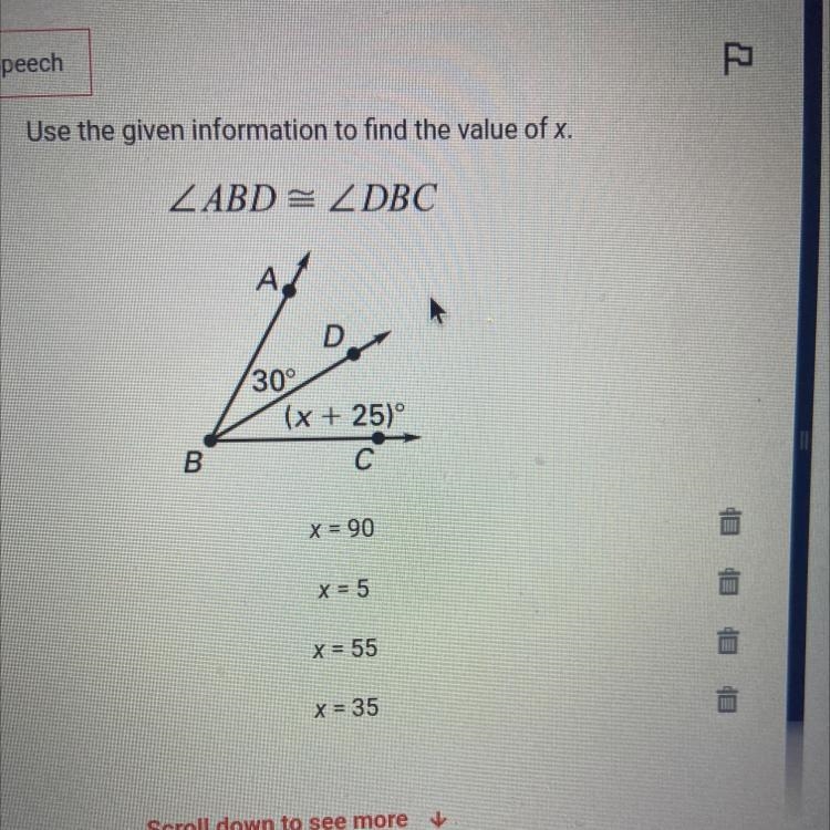 Use the give information to find the value of x.-example-1