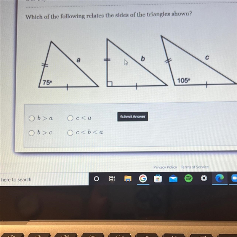 Which of the following relate the side of the triangle shown-example-1