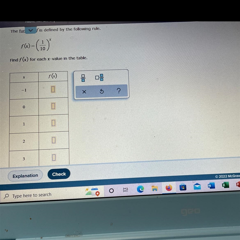 Find f(x) for each x- value in the table. F(x)= (1/10)x-example-1