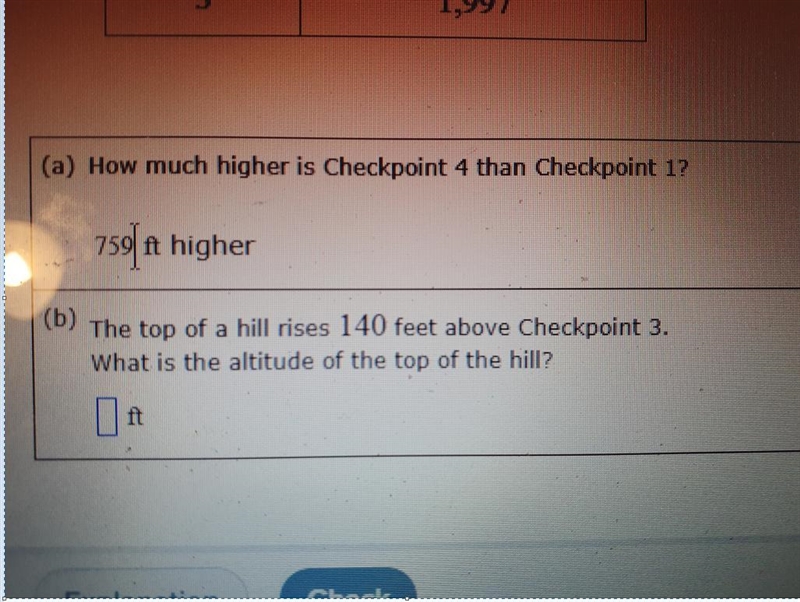 (a) The top of a hill rises 140 feet above Checkpoint 3. checkpoint 3 is -217What-example-1