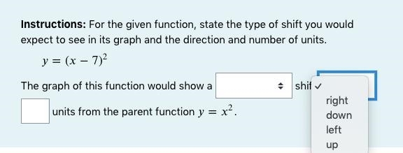 Instructions: For the given function, state the type of shift you would expect to-example-2