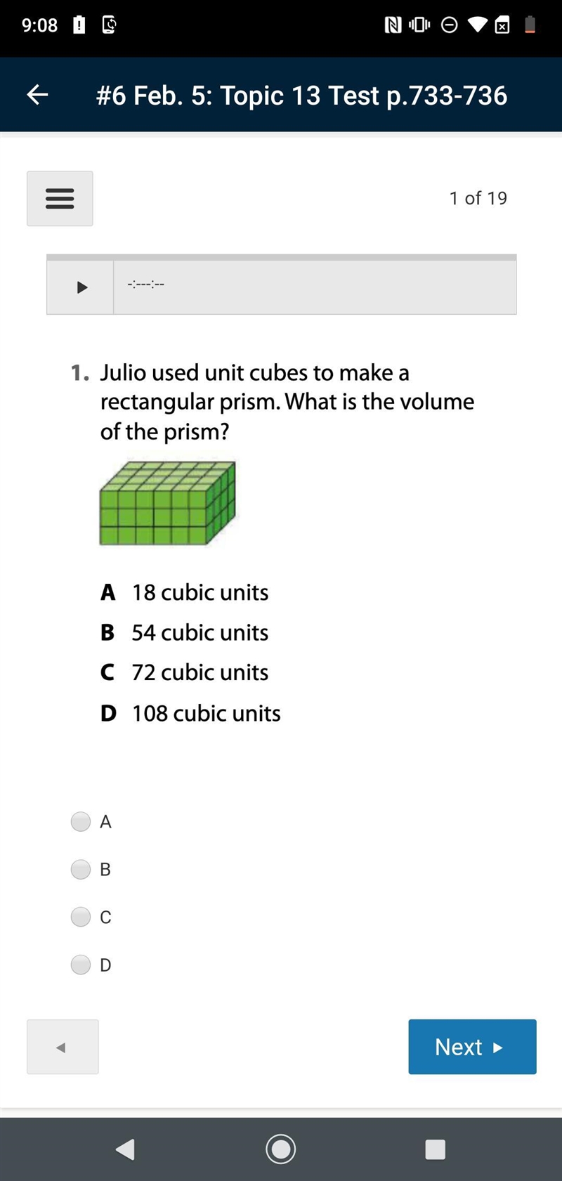 Julio used unit cubes to make a rectan. What is the volume of the prisim?-example-1