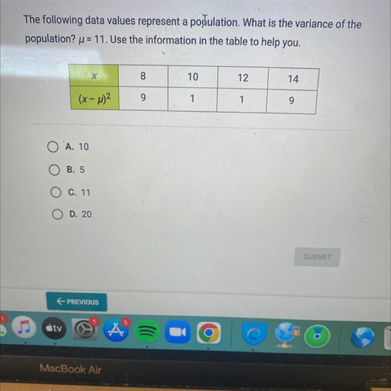 The following data values represent a population. What is the variance of thepopulation-example-1