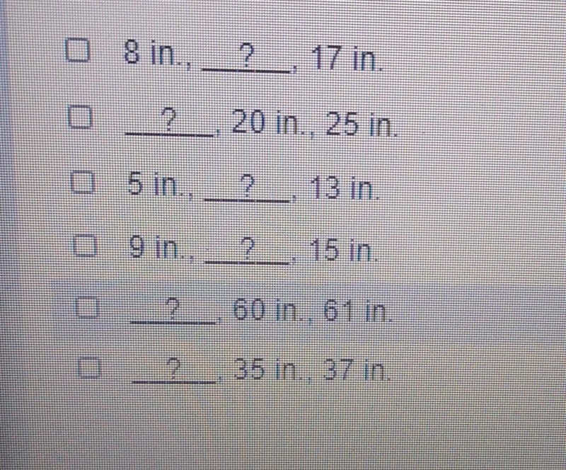 listed below are the side lengths of right triangles. Identify each triangle with-example-1