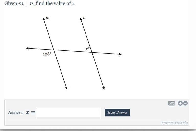 Given m\parallel nm∥n, find the value of x.-example-1