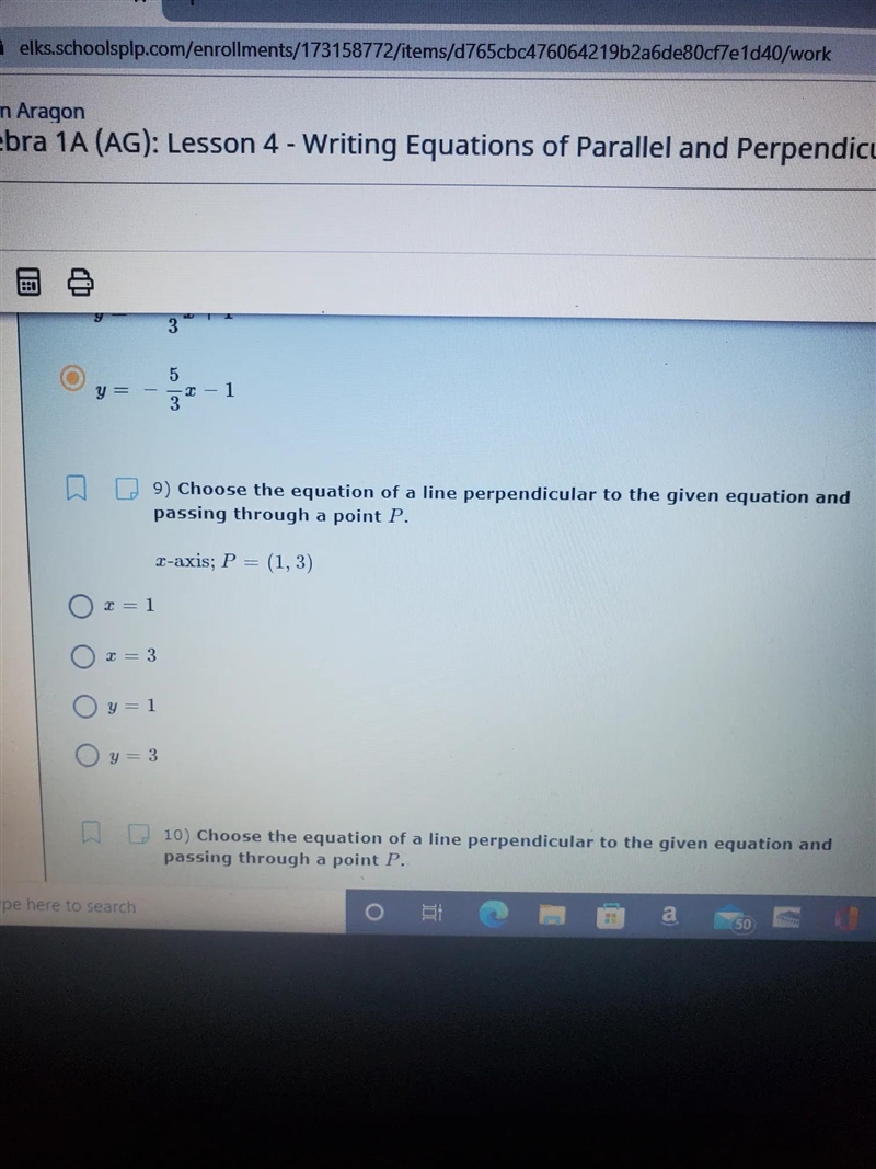 choose equation of a line perpendicular to the given equation and passing through-example-1