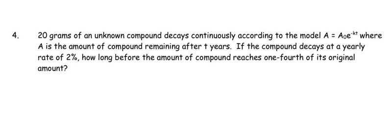 Logarithm 4) 20 grams of an unknown compound decays continuously according to the-example-1