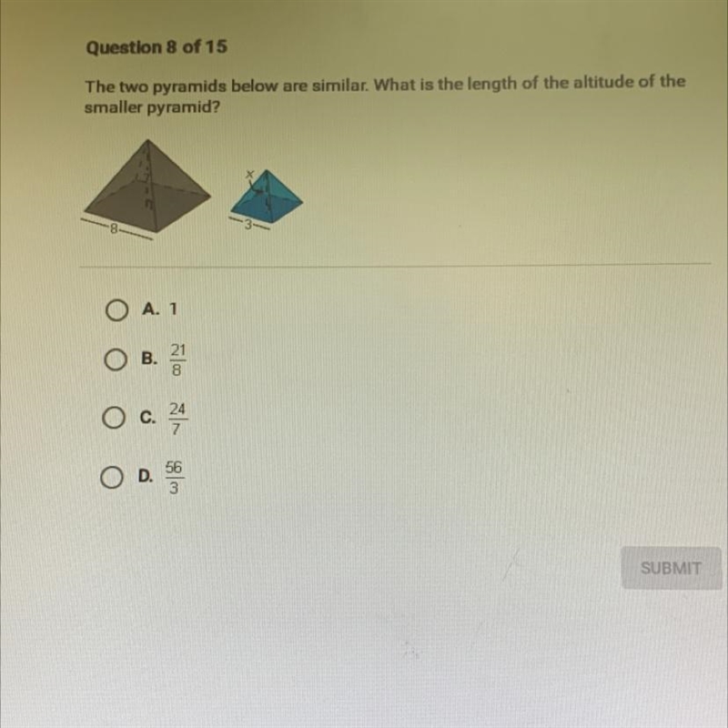 The two pyramids below are similar. What is the length of the altitude of thesmaller-example-1