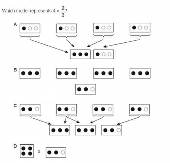 Which model represents 4 x 2/3? LOOK AT THE IMAGE BELOW! :) A. A B. B C. C D. D-example-1