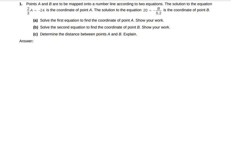 1. Points A and B are to be mapped onto a number line according to two equations.-example-1