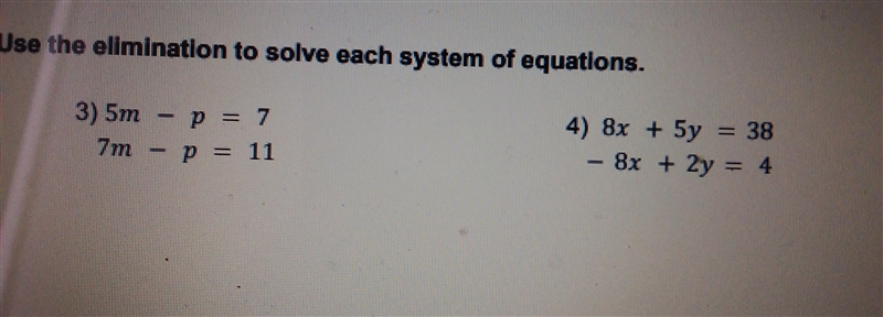 Use the elimination to solve each system of equations exercise number 4)-example-1