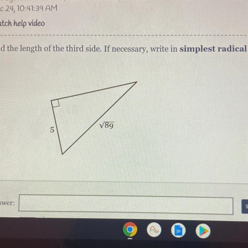 Find the length of the third side. If necessary, write in simplest radical form.DV-example-1