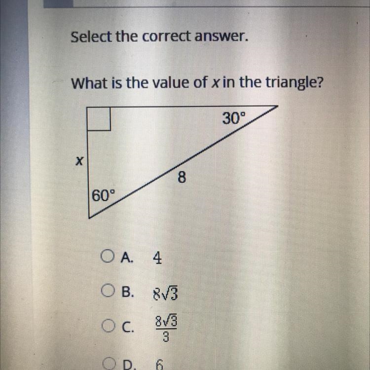 *30pts*What is the value of x in the triangle?-example-1