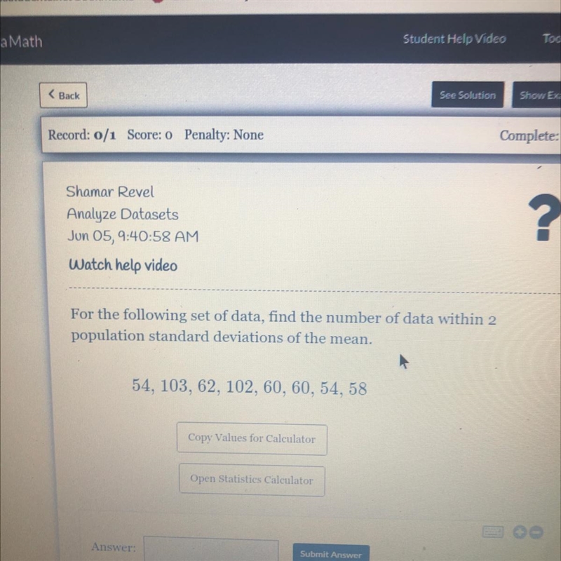 Watch help videoFor the following set of data, find the number of data within 2population-example-1