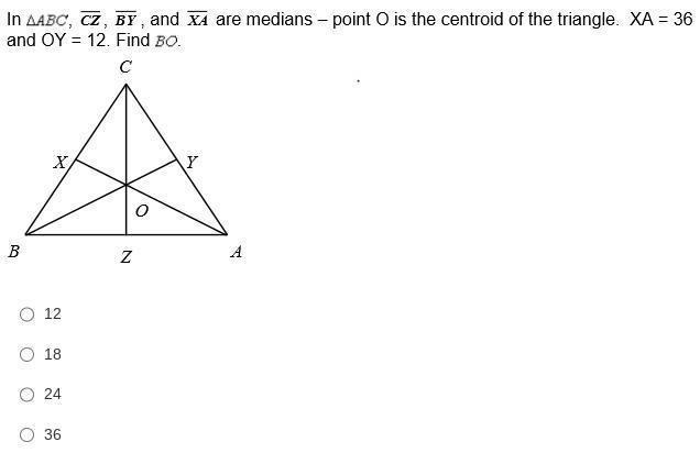 In ΔA B C, C Z, BY and XA are medians - point O is the centroid of the triangle. X-example-1