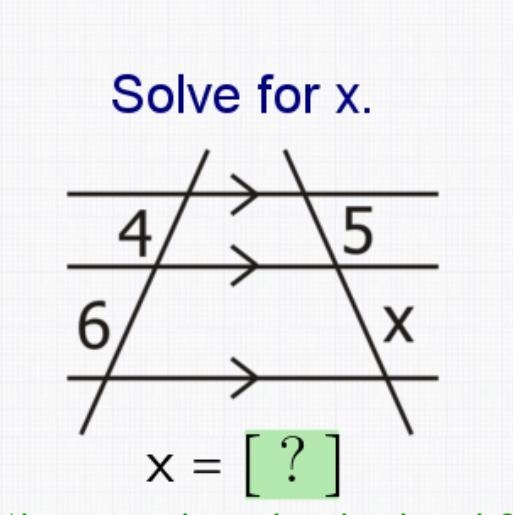 Solve for X. 6 X = [?] Enter the number, in decimal form, that belongs in the green-example-1