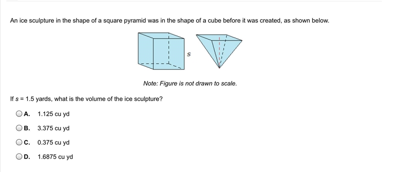 If s = 1.5 yards, what is the volume of the ice sculpture?-example-1