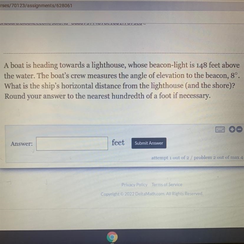 A boat is heading towards a lighthouse, whose beacon-light is 148 feet above the water-example-1