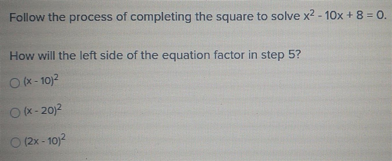 Follow the process of completing the square to solve x^2 - 10x + 8 = 0. How will the-example-1