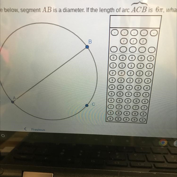 The question says “In the circle below, segment AB is a diameter. If the length of-example-1