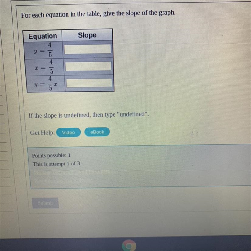 For each equation in the table, give the slope of the graph.-example-1