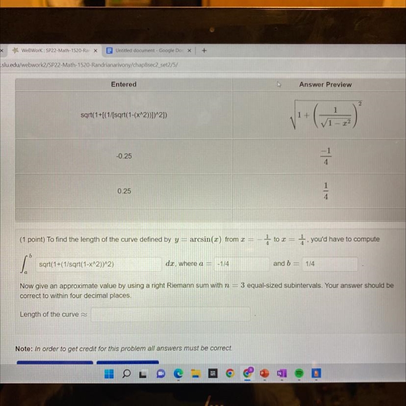 I think I did the first two right but need help with the length of the curve.-example-1