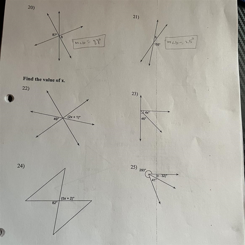 Find the value of “x” for each problem please! Thank you so much btw, a big big help-example-1