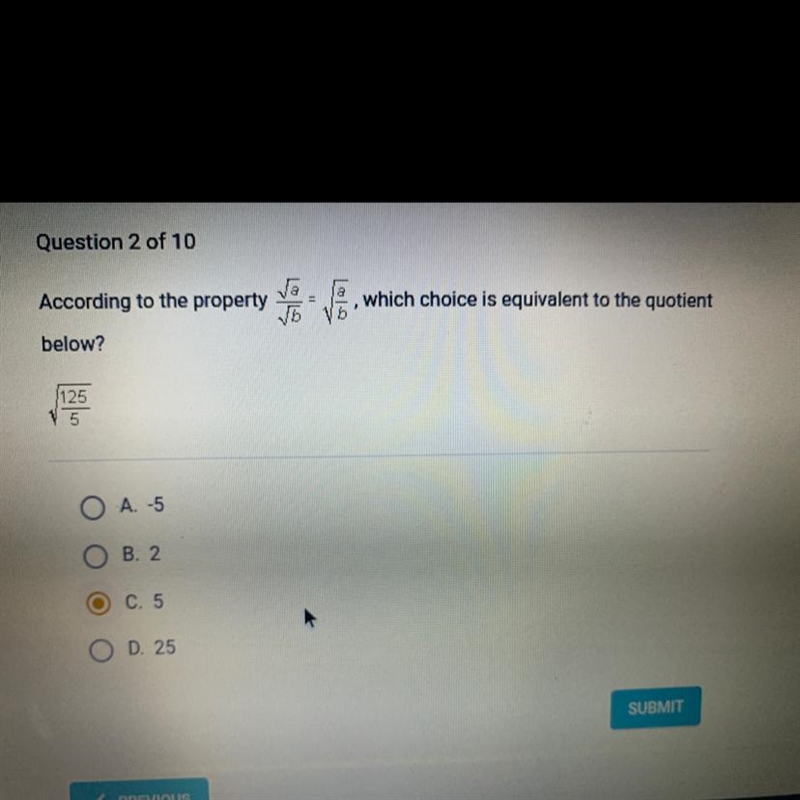 According to the property Va , which choice is equivalent to the quotient 16 below-example-1