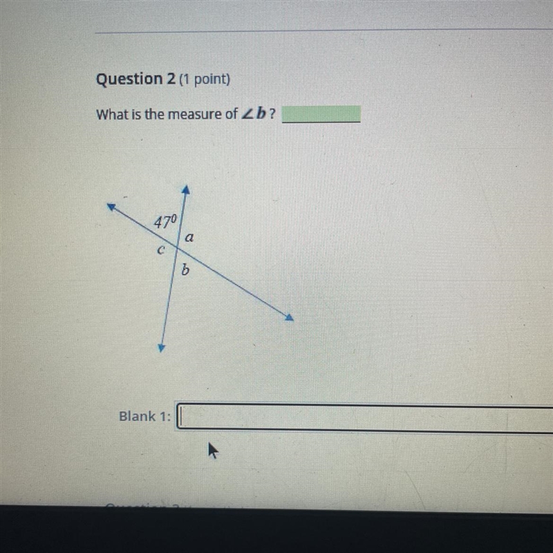 Question 2 (1 point) What is the measure of Zb? 470 a с b-example-1