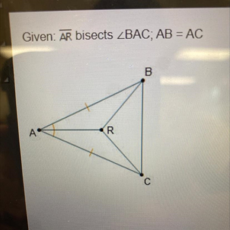 Given: AR bisects Which congruence theorem can be used to prove AABR AACR? O AAS O-example-1