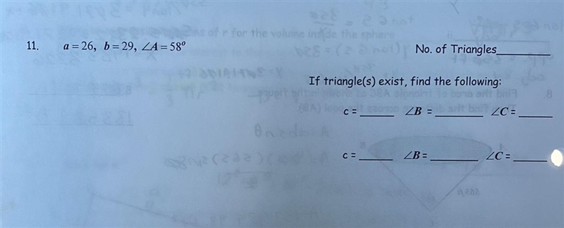 11) Using the law of sines, determine whether the given information results in one-example-1