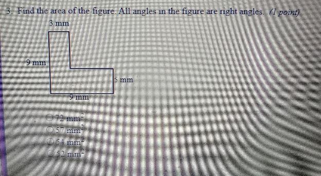 3. Find the area of the figure. All angles in the fig are right angles3 mm 9 mm 5 mm-example-1