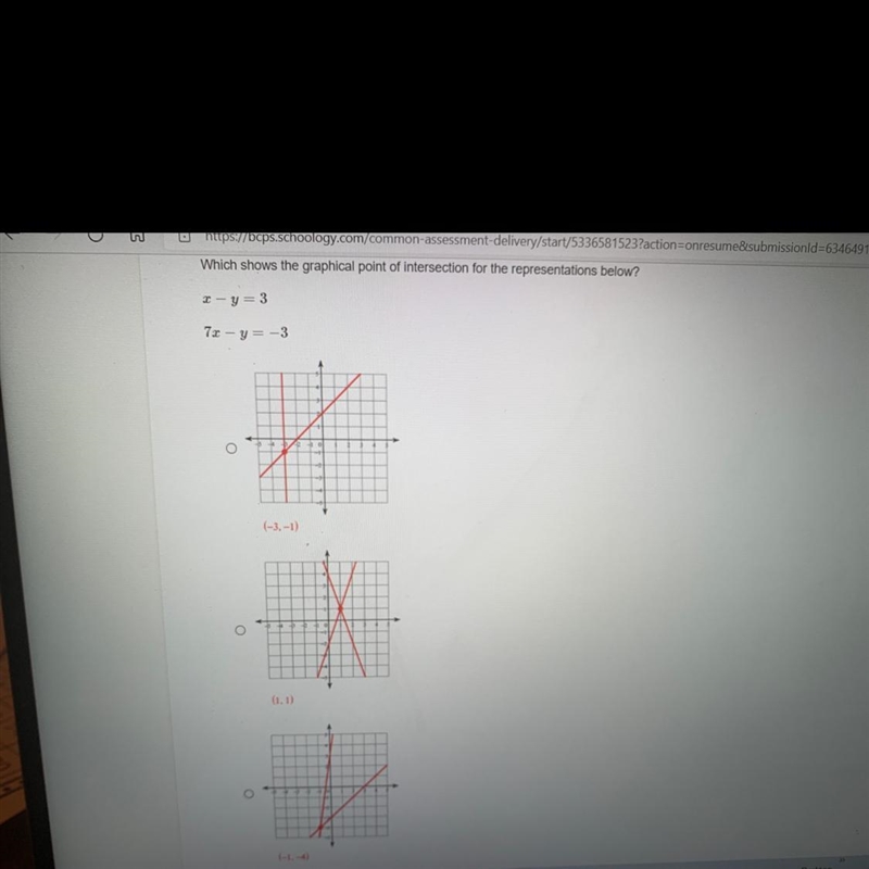 Which shows the graphical point of intersection for the representation below?-example-1