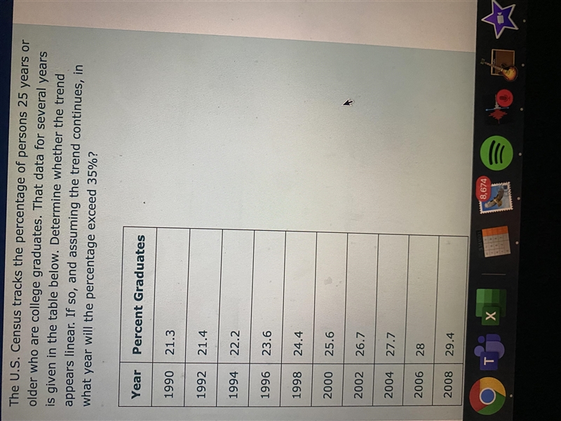 The U.S. Census tracks the percentage of persons 25 years or older who are college-example-1