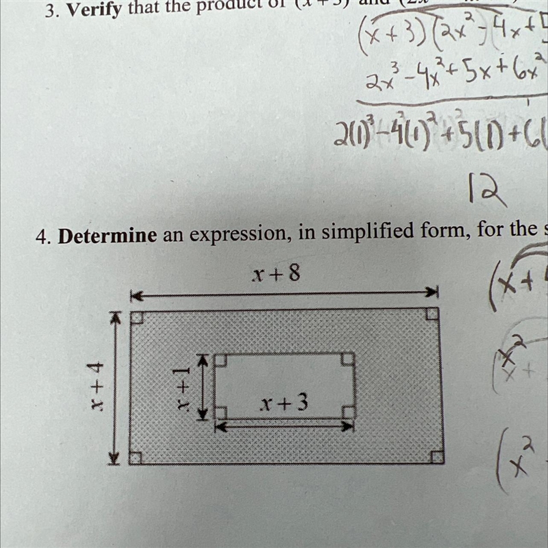 4. Determine an expression, in simplified form, for the shaded area in the rectangle-example-1