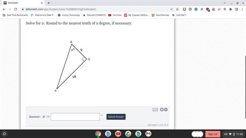 Solve for xx. Round to the nearest tenth of a degree, if necessary.-example-1