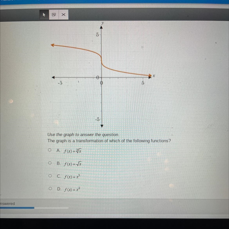 Use the graph to answer the question.The graph is a transformation of which of the-example-1