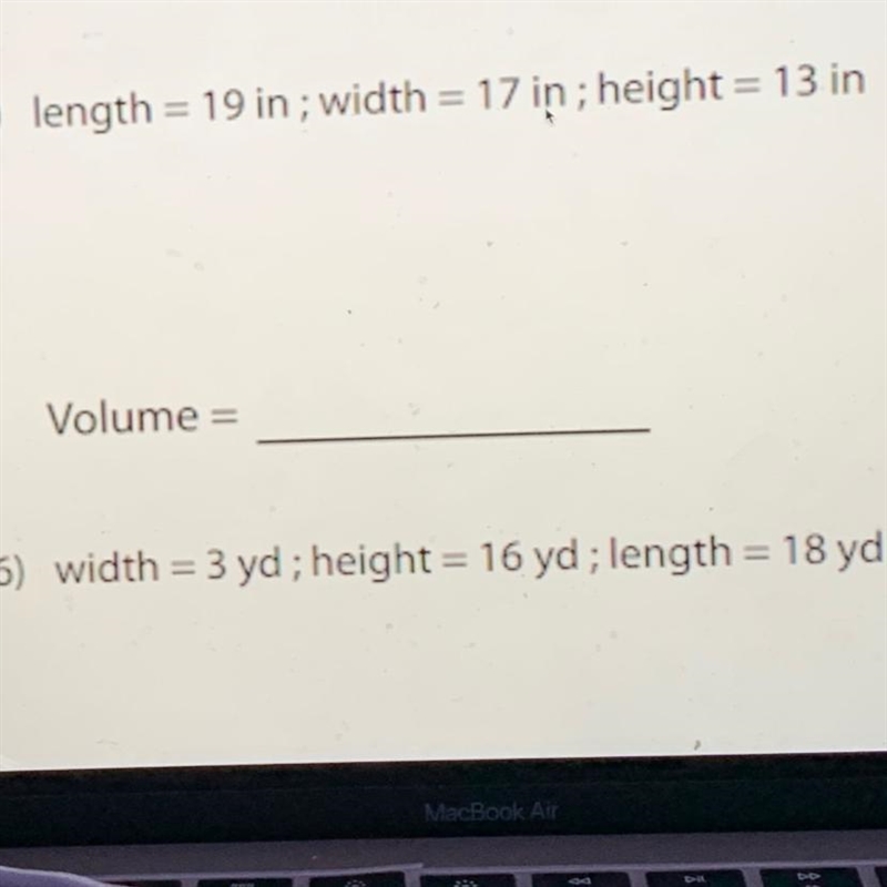 Find the volume of each rectangular prism from the given parameters.(do first)-example-1