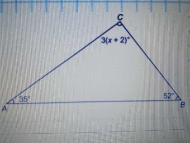 This is the same triangle you used for Question 2. Triangle ABC has angle measures-example-1