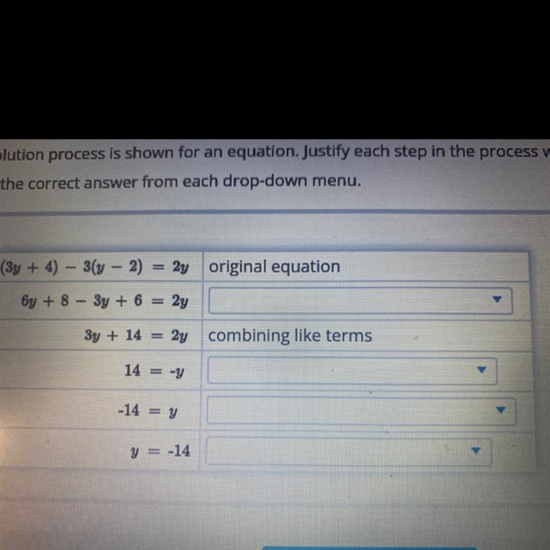 The solution process is shown for any equation. Justify each step in the process with-example-1