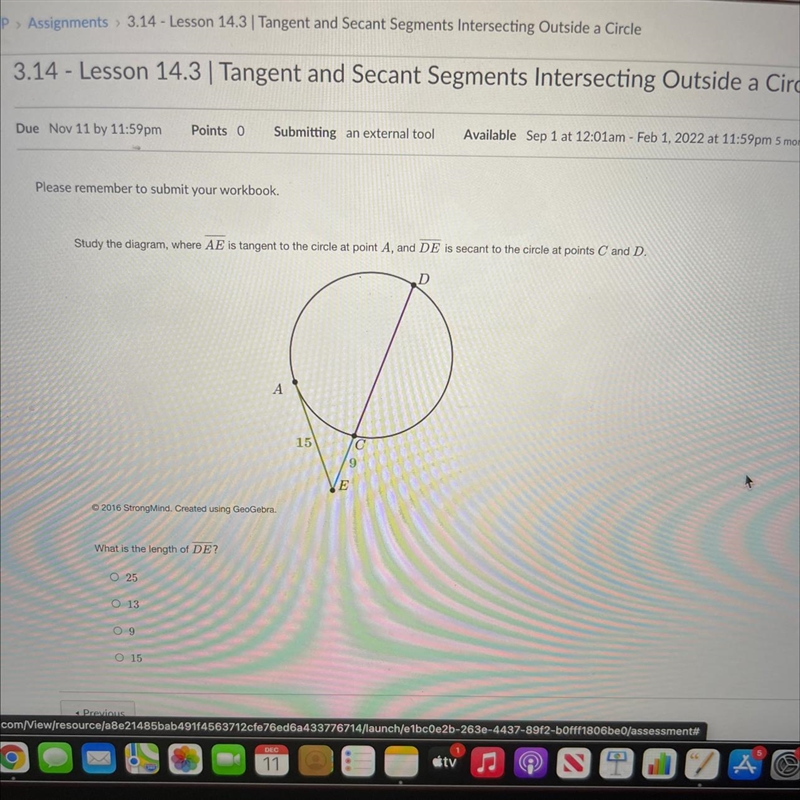 Study the diagram, where AE is tangent to the circle at point A, and DE is secant-example-1