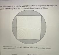 The figure shown was created by placing the vertices of a square on the circle. Thesquare-example-1