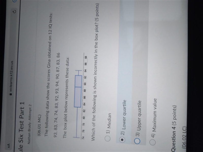 The following data shows the scores Gina obtained on 12 IQ tests-example-1